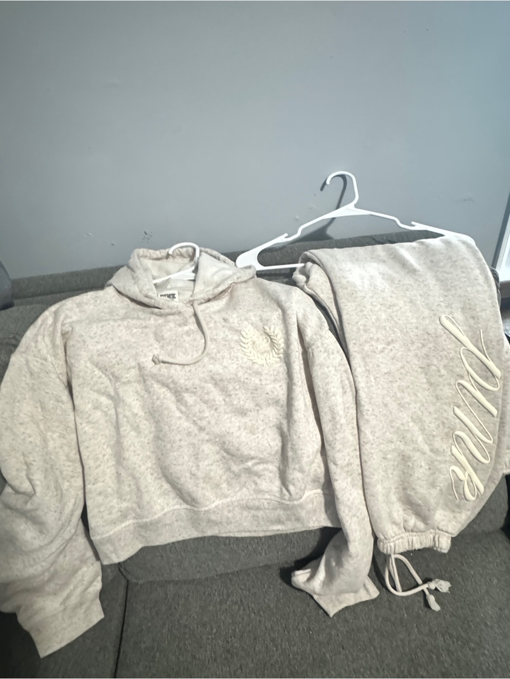 PINK Victoria's Secret Cream Marled Hoodie & Joggers Set